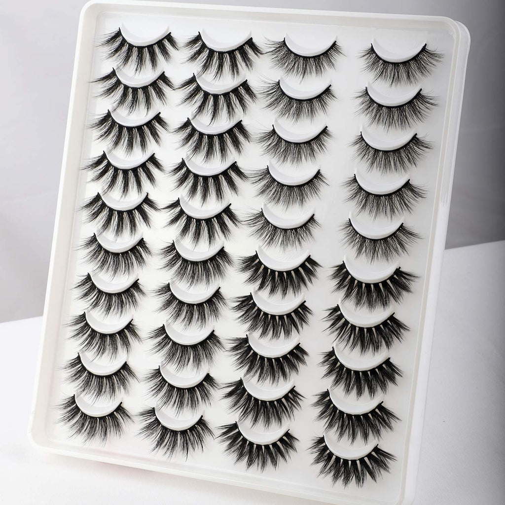 Newcally Faux Mink Lashes Pack – 20 Pairs Dramatic Long Wispy False Eyelashes Wholesale