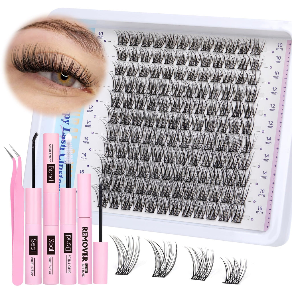 Newcally Cluster Eyelash Kit – Natural Wispy C-Curly 10–16mm Lashes + Bond & Seal