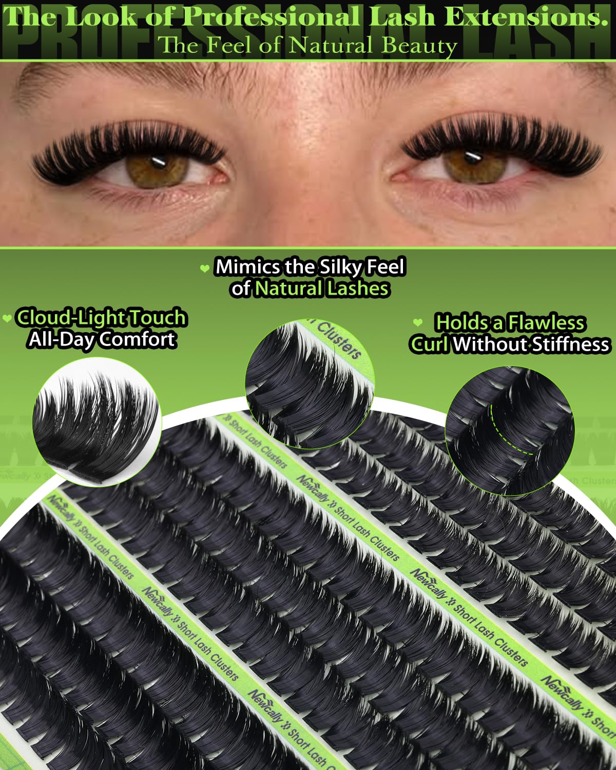 Newcally Volume Lash Clusters Kit 8-12mm – Fluffy 3D D-Curl Short Lashes, 243 Pcs