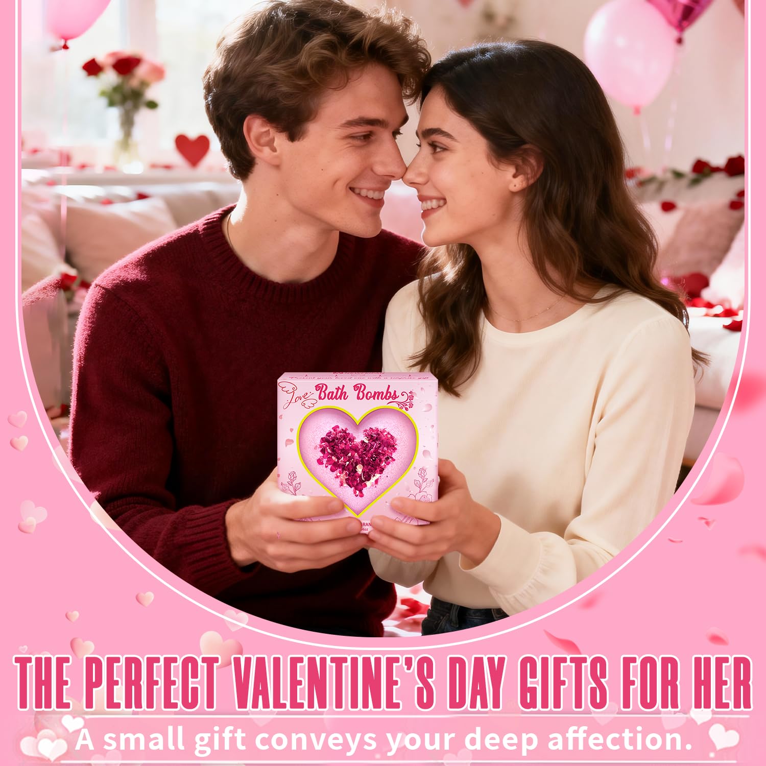 NEWFEIFAN Valentines Bath Bombs – XXL Heart Shape with Organic Rose Oil