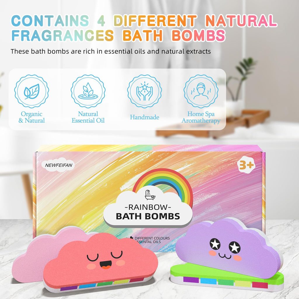NEWFEIFAN Rainbow Bath Bombs for Kids – Colorful Surprise Bath Toys Set, Safe & Non-Toxic