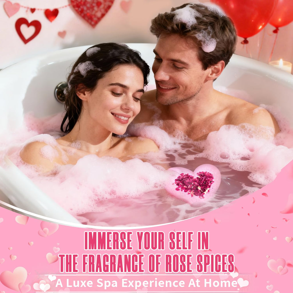 NEWFEIFAN Valentines Bath Bombs – XXL Heart Shape with Organic Rose Oil