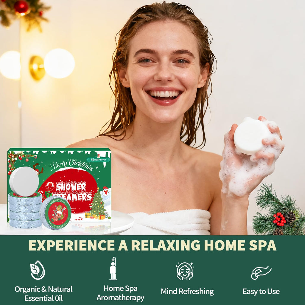NEWFEIFAN Christmas Shower Steamers 6-Pack – Aromatherapy Spa Gift Set