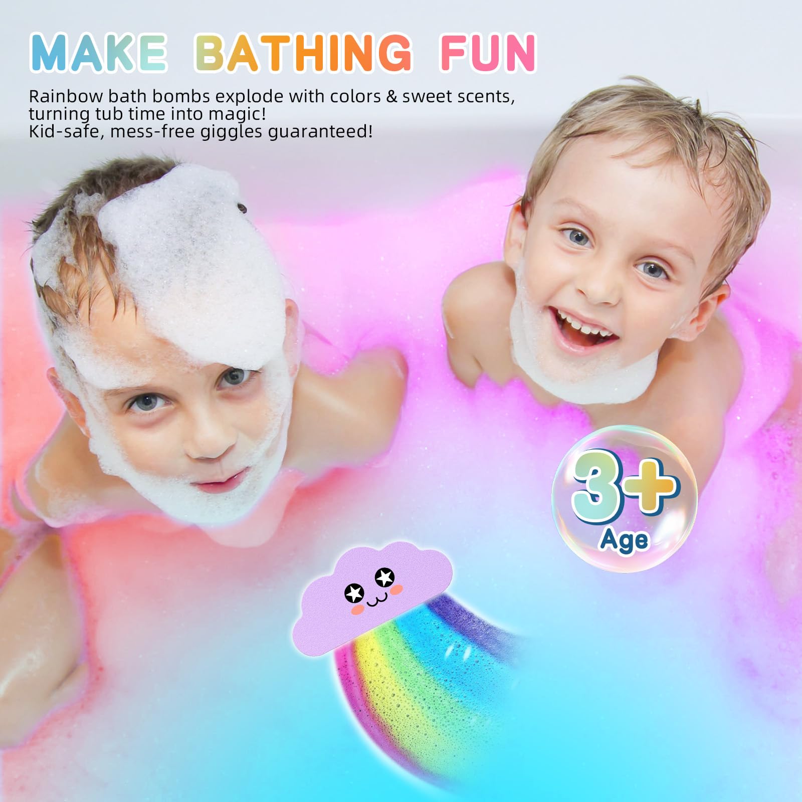 NEWFEIFAN Rainbow Bath Bombs for Kids – Colorful Surprise Bath Toys Set, Safe & Non-Toxic