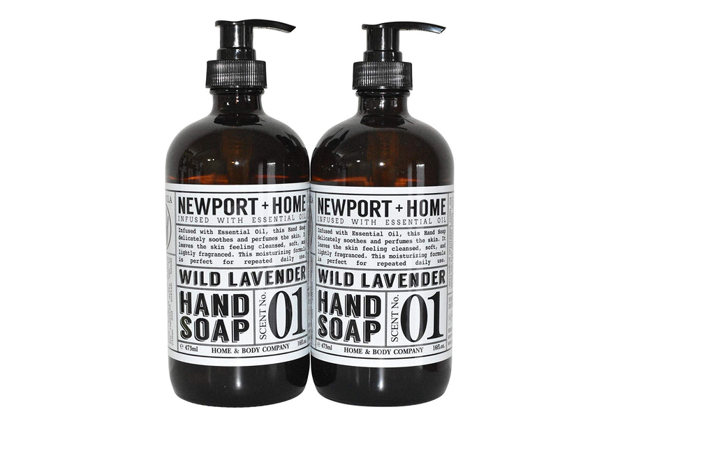 Newport Home Hand Soap Co – Wild Lavender, 2 Glass Bottles (16 fl oz Each)