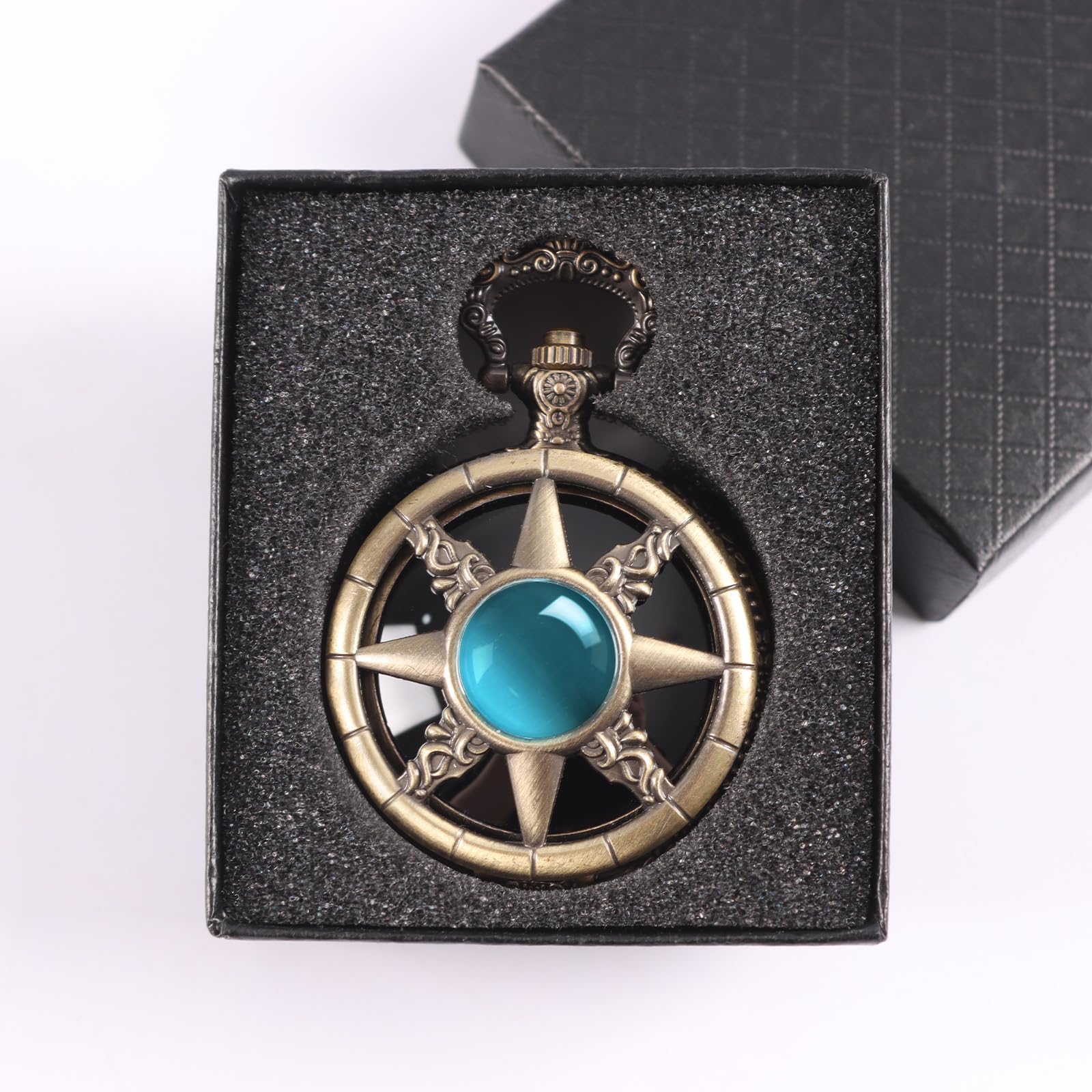 NewRiu Scrying Mirror Black Obsidian – Vintage Pocket-Watch Divination Tool for Meditation & Witchcraft