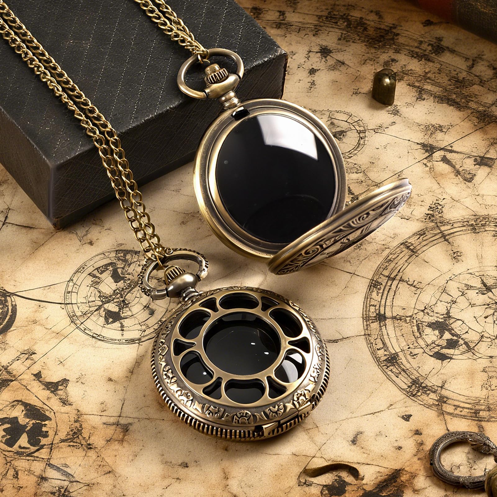 NewRiu Scrying Mirror Black Obsidian – Vintage Pocket-Watch Divination Tool for Meditation & Witchcraft