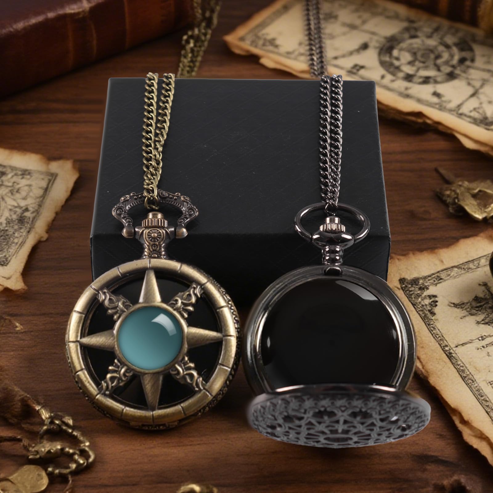 NewRiu Scrying Mirror Black Obsidian – Vintage Pocket-Watch Divination Tool for Meditation & Witchcraft