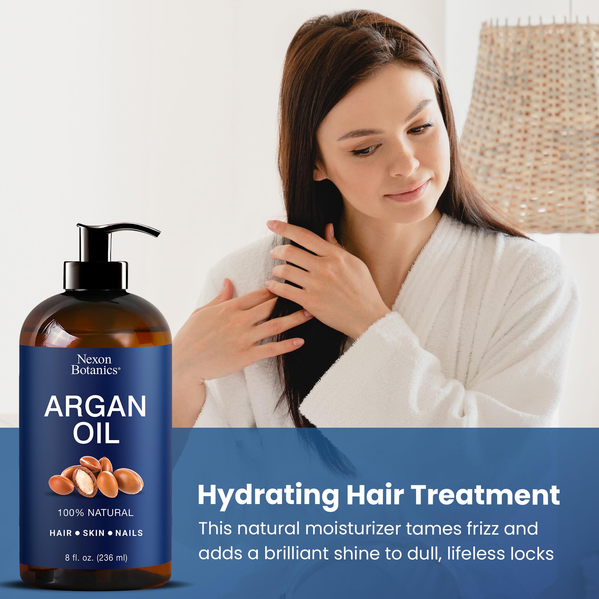 Nexon Botanics Argan Oil for Hair Growth | 8 fl oz, 100% Natural Moroccan Argan Oil for Face, Body & Nails