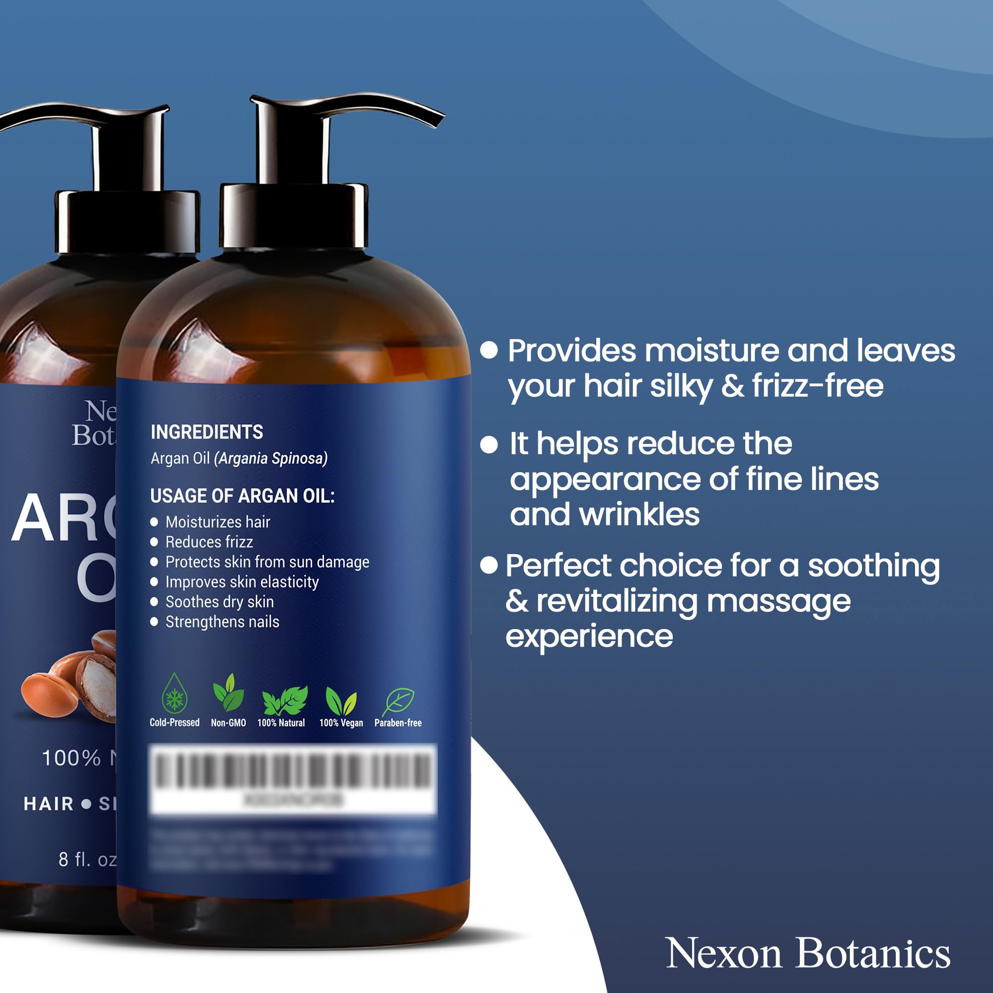 Nexon Botanics Argan Oil for Hair Growth | 8 fl oz, 100% Natural Moroccan Argan Oil for Face, Body & Nails