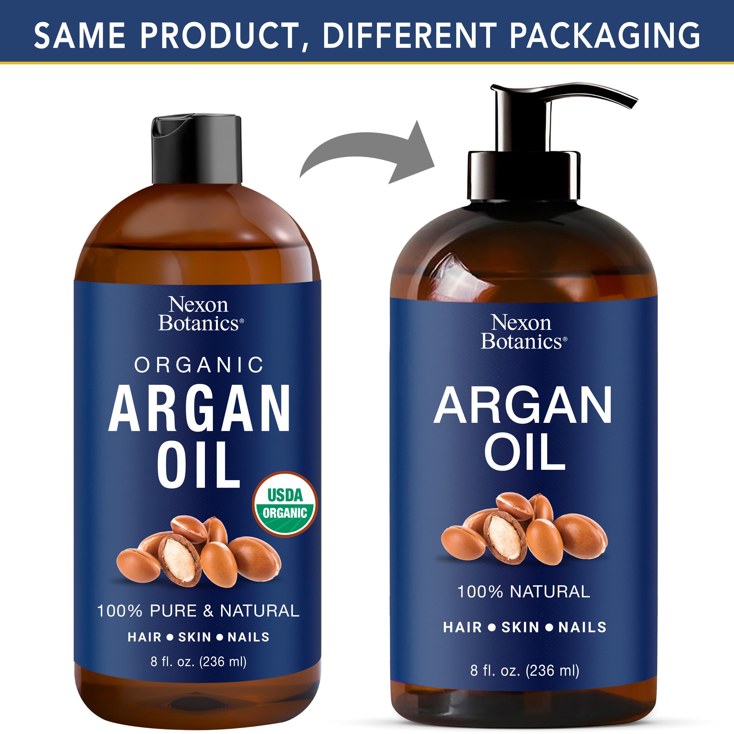 Nexon Botanics Argan Oil for Hair Growth | 8 fl oz, 100% Natural Moroccan Argan Oil for Face, Body & Nails