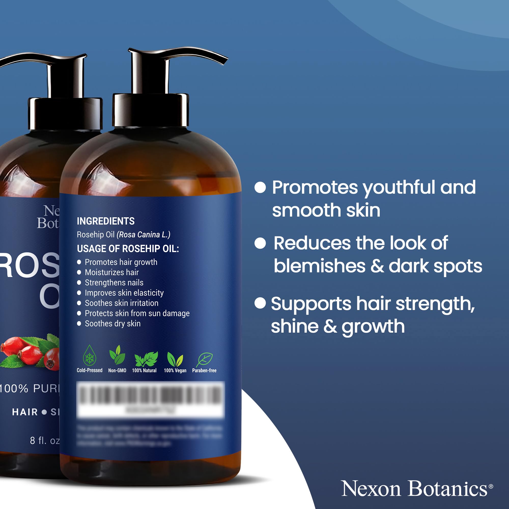 Nexon Botanics Rosehip Oil for Face 8 fl oz – Gua Sha, Massage & Skin Care