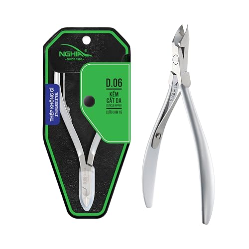 NGHIA Cuticle Nipper D-06 JAW 16 – Stainless Steel, Durable & Sharp | Ergonomic Grey Plated Finish | Salon & Home Use