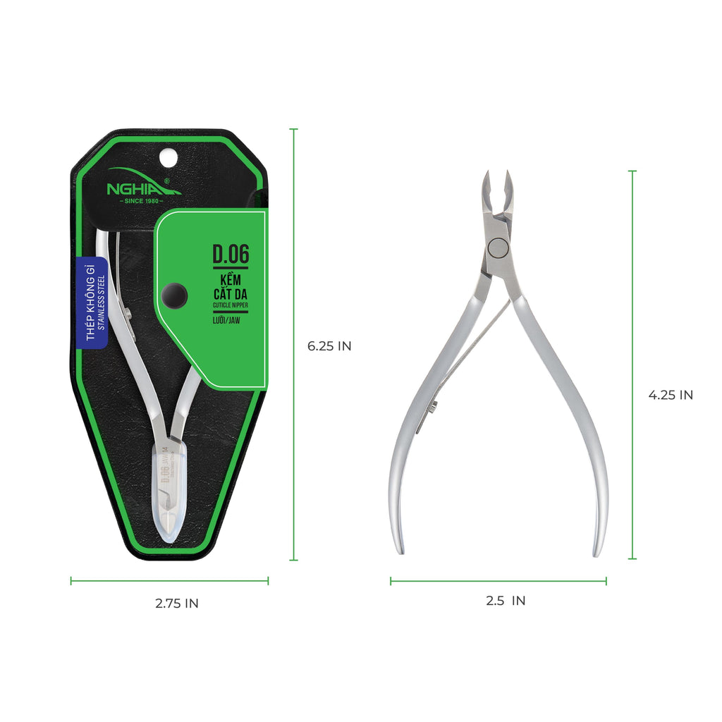 NGHIA Cuticle Nipper D-06 JAW 16 – Stainless Steel, Durable & Sharp | Ergonomic Grey Plated Finish | Salon & Home Use