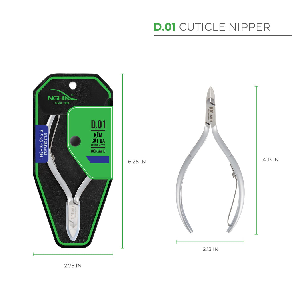 NGHIA Cuticle Nipper D-01 - Stainless Steel, Ergonomic Nail Care Tool