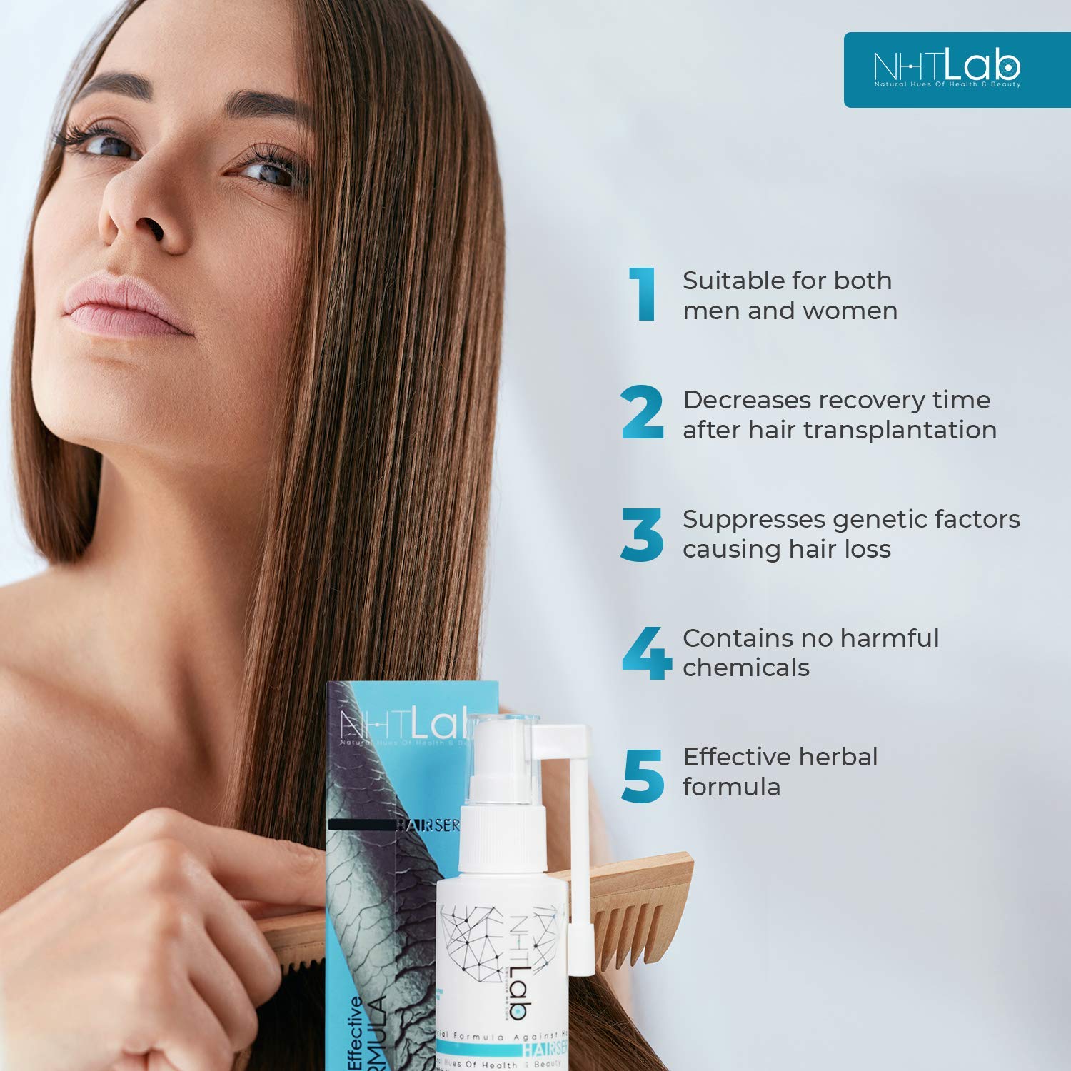 NHTLab Hair Growth Serum for Men & Women - Caffeine & Biotin for Strong Roots (60ml)