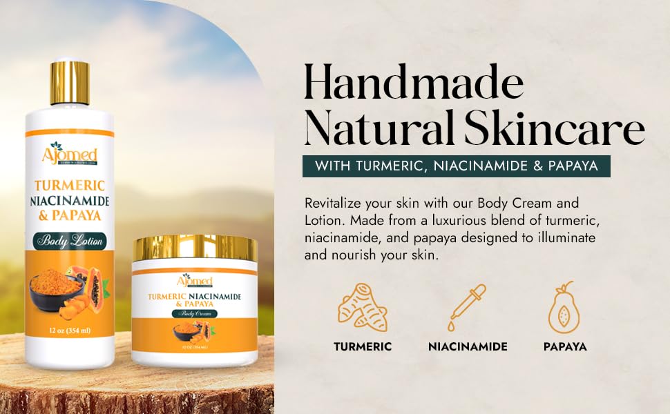Turmeric Body Lotion with Niacinamide & Papaya – Handmade Moisturizer for All Skin Types | Even Tone, Dark Spots, Acne Scars