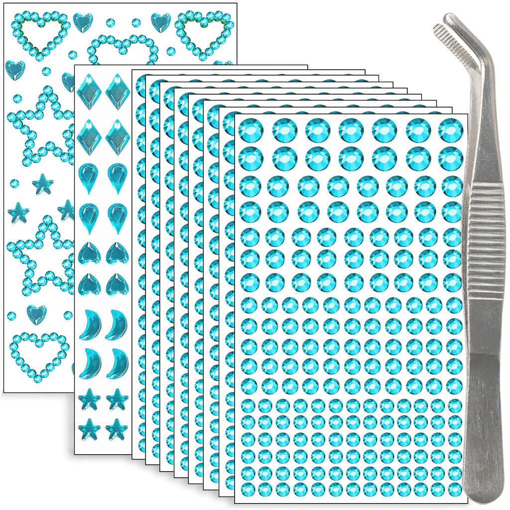 NIACONN 1760 Lake Blue Hair Jewels & Face Gems – Self-Adhesive Rhinestones