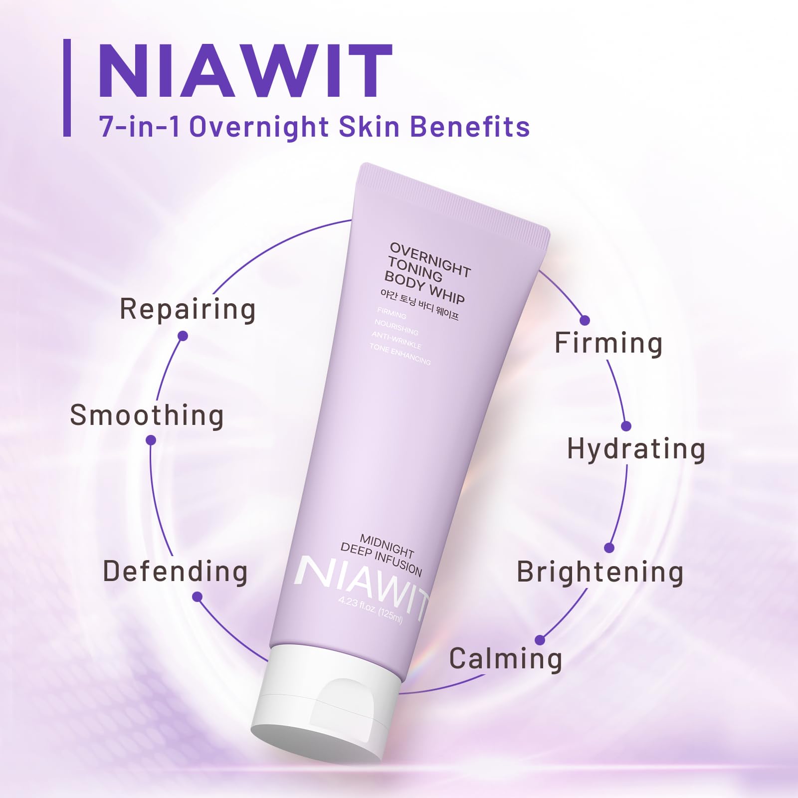 NIAWIT Overnight Toning Body Whip – Firming Night Cream for Crepey Skin (Arms, Thighs, Belly) 4.23 oz