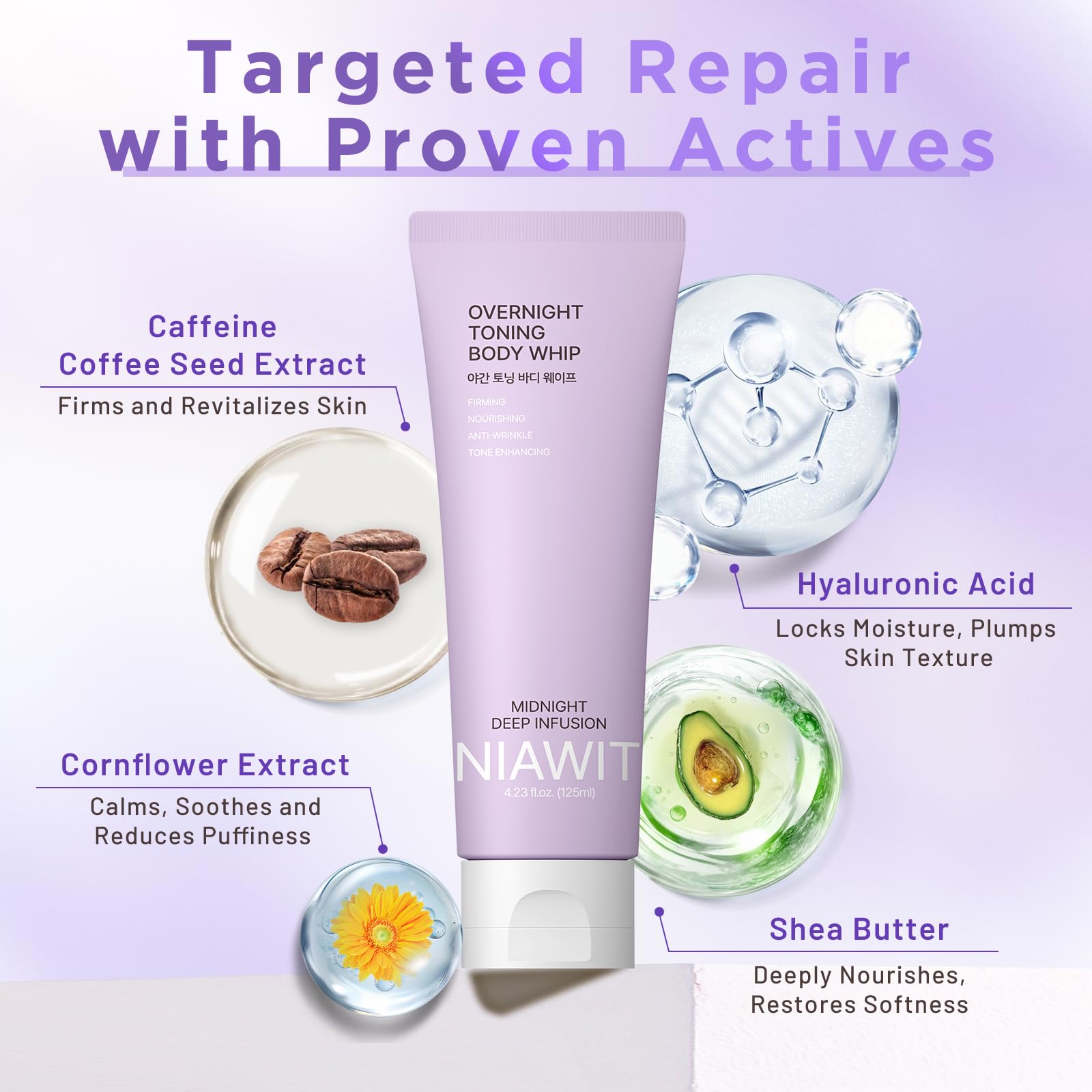 NIAWIT Overnight Toning Body Whip – Clinically Tested Night Cream for Firming & Moisturizing Arms, Thighs & Belly | Sleep-Driven Tone Improvement