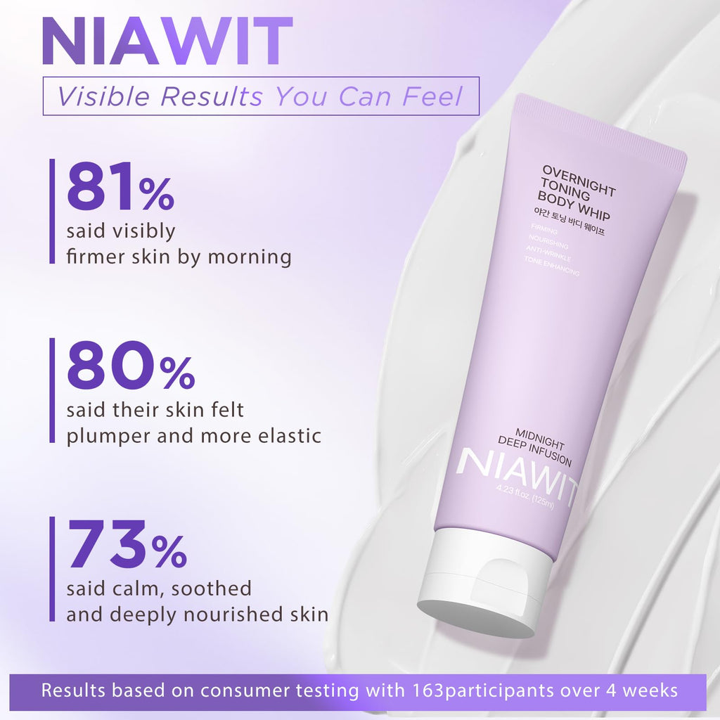 NIAWIT Overnight Toning Body Whip – Firming Night Cream for Crepey Skin (Arms, Thighs, Belly) 4.23 oz