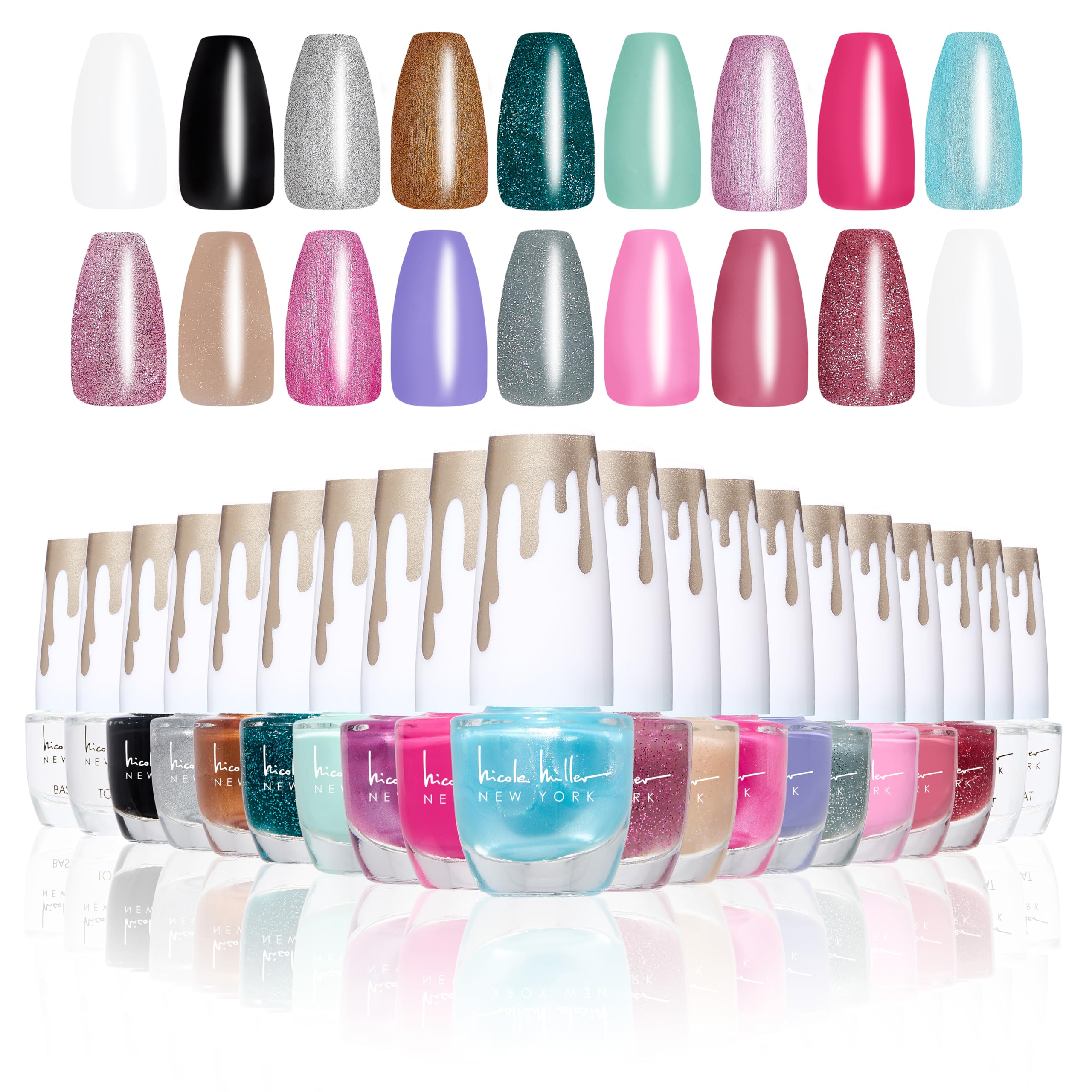Nicole Miller New York 20-Piece Gel Nail Polish Set – Glossy Colors for Women & Teens