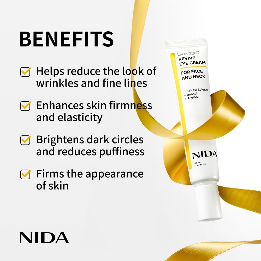 NIDA Revive Eye Cream for Face & Neck | Probiotic, Retinal & Peptide | 40ml (1.35 fl oz)