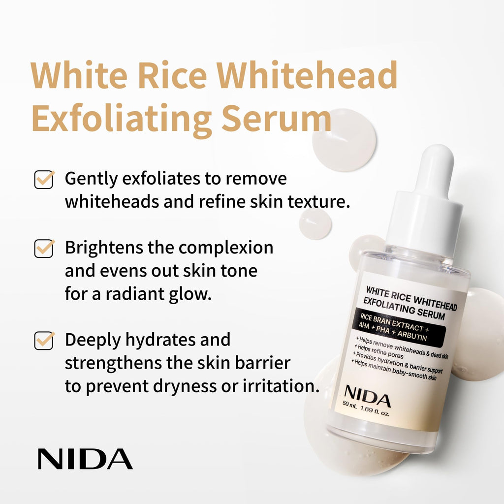 NIDA White Rice Whitehead Exfoliating Serum | 1.69 fl oz (50 ml) | All Skin Types