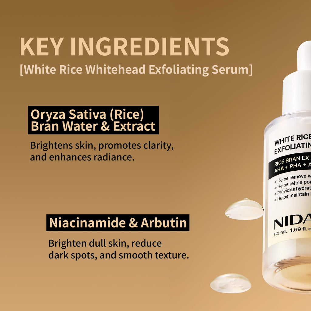 NIDA White Rice Whitehead Exfoliating Serum | 1.69 fl oz (50 ml) | All Skin Types