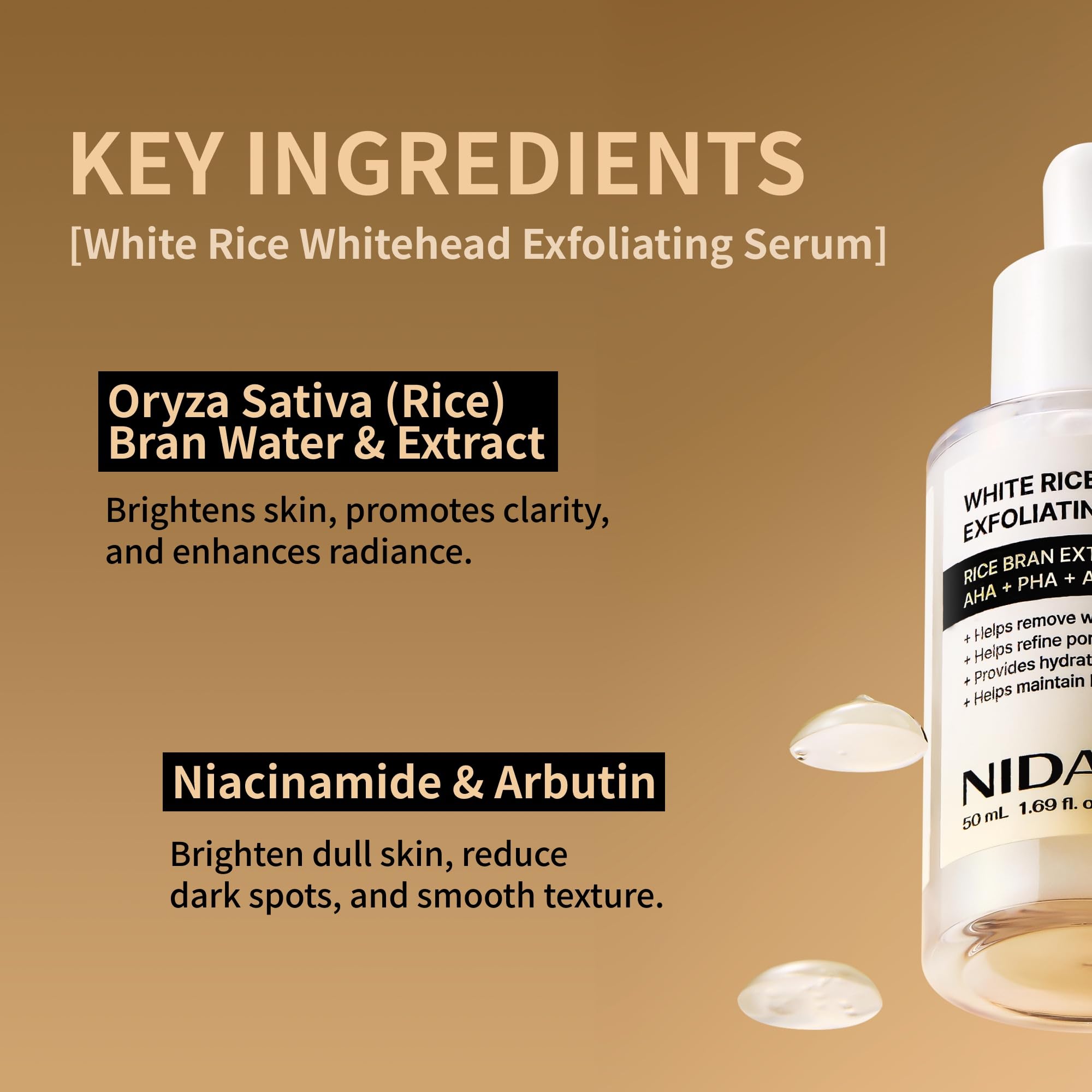 NIDA White Rice Whitehead Exfoliating Serum | 1.69 fl oz (50 ml) | All Skin Types