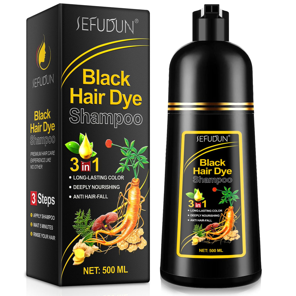 NIFEISHI 3-in-1 Black Hair Dye Shampoo – Natural Herbal Gray Coverage (500ml)