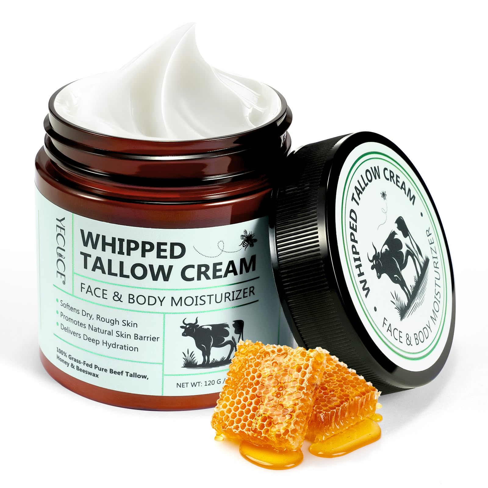 NIFEISHI Beef Tallow for Skin | Whipped Tallow & Honey Balm, Grass-Fed & Organic 120g