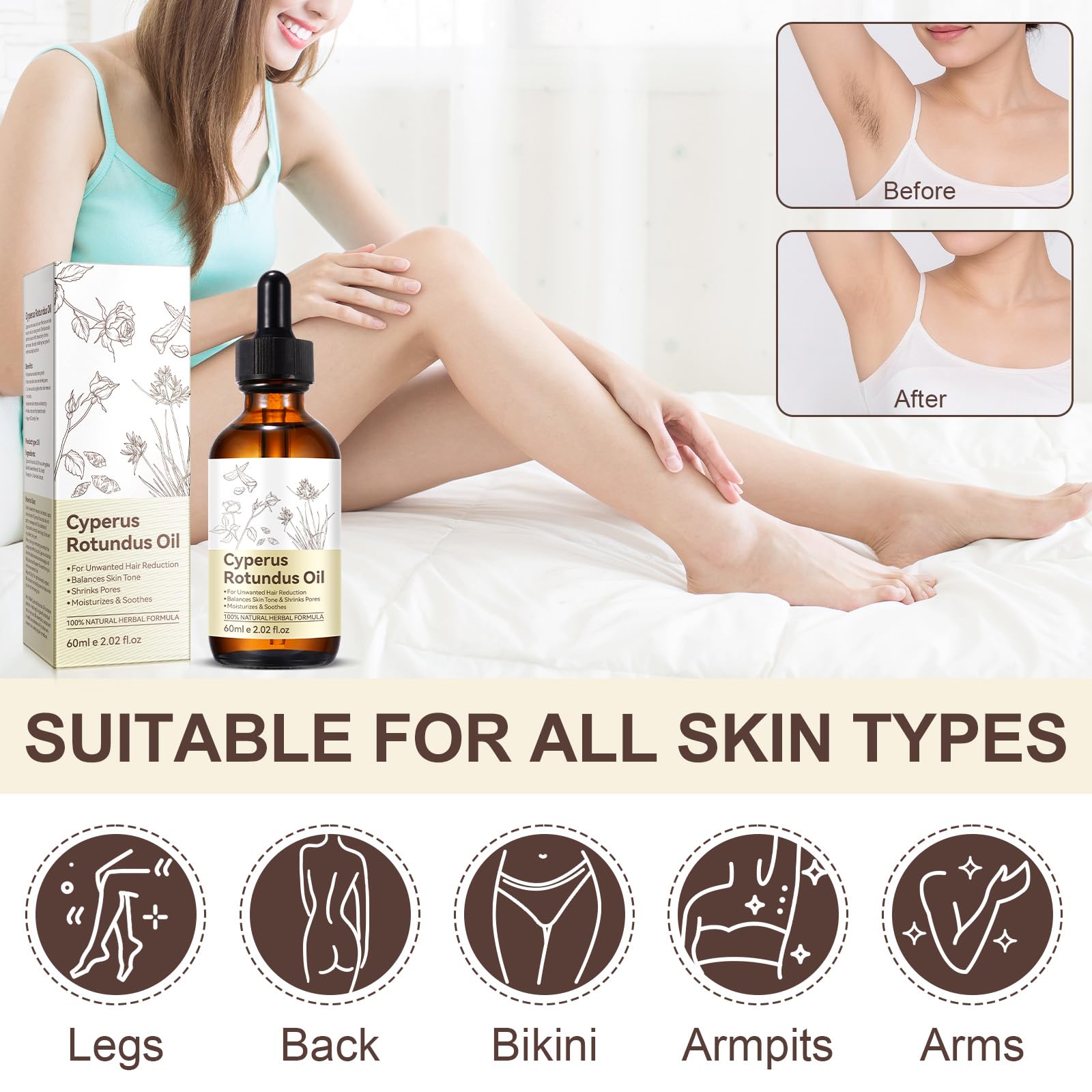 NIFEISHI Cyperus Rotundus Oil for Hair Removal – Gentle, Moisturizing Formula (60ml)
