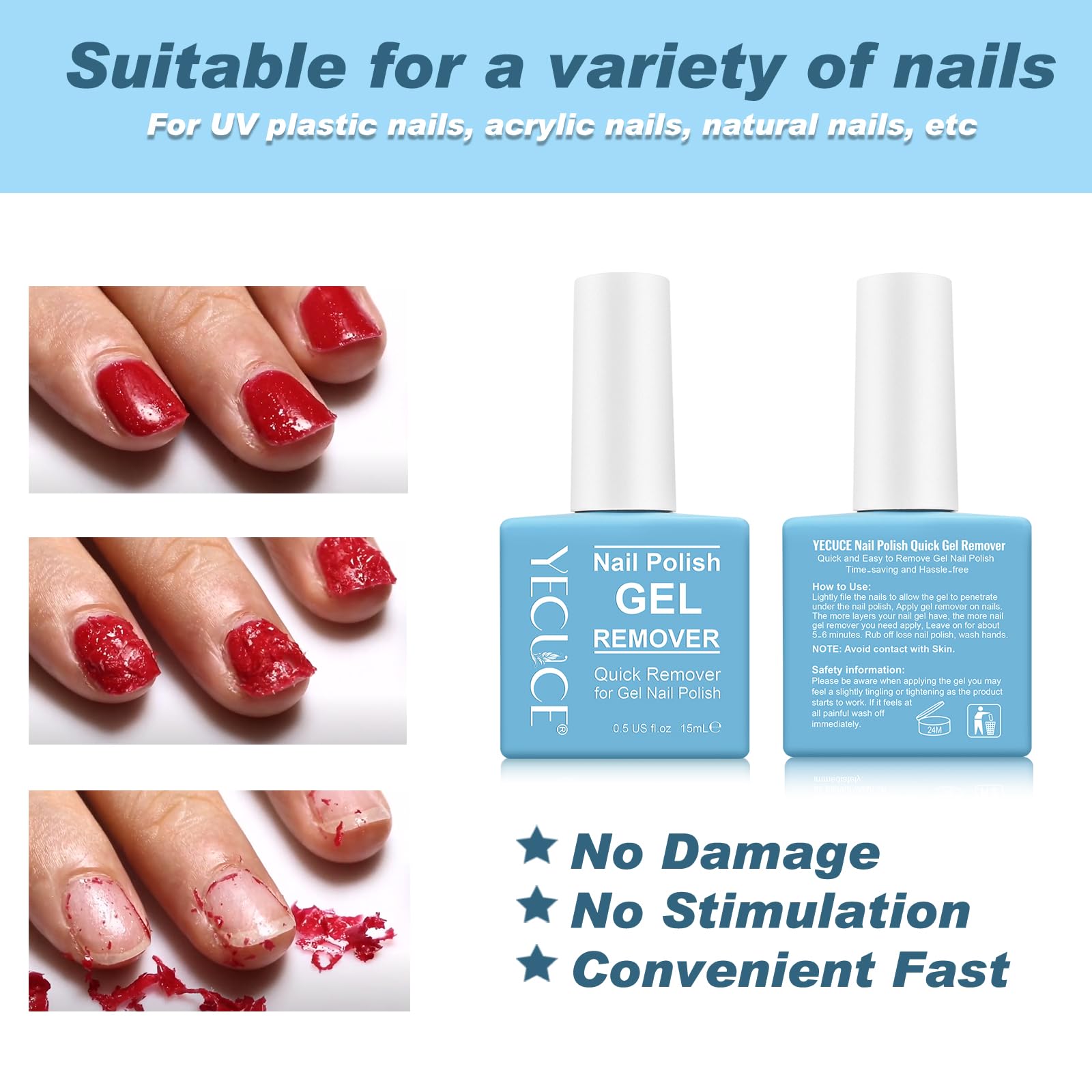 NIFEISHI Gel Polish Remover – 3pcs, No Foil, Quick 3-5 Minute Removal (0.5 fl oz)