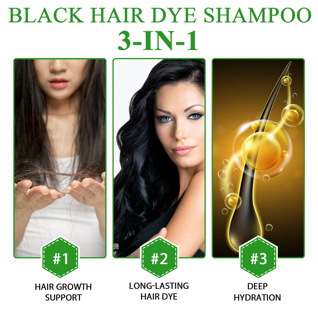 NIFEISHI 3-in-1 Black Hair Dye Shampoo – Natural Herbal Gray Coverage (500ml)