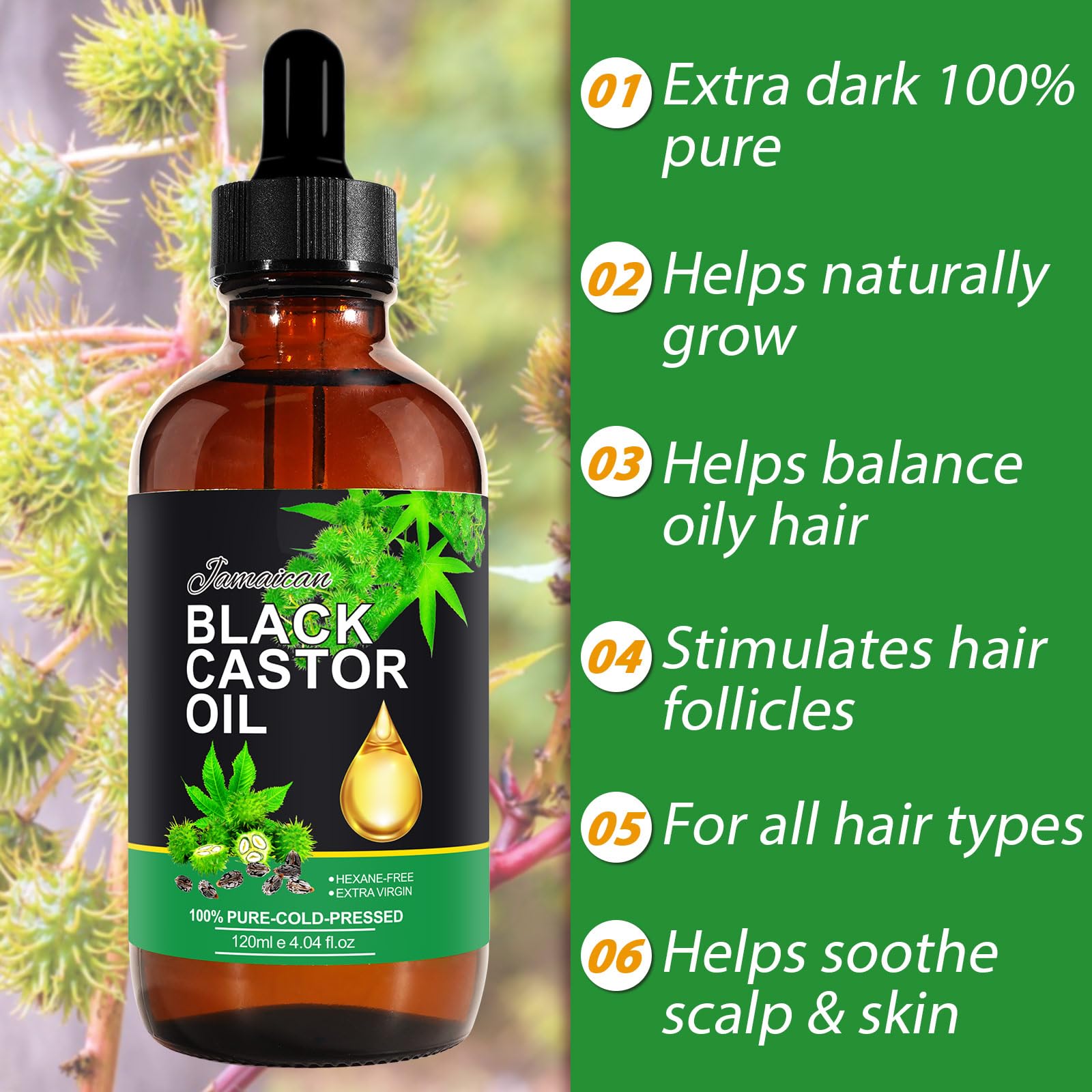 NIFEISHI Jamaican Black Castor Oil Organic Cold-Pressed, 4.04 fl oz – Multi-Purpose Hair & Skin Oil