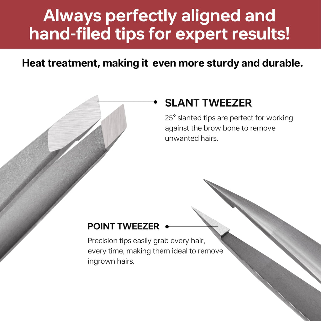 NILIYA Pointed Tweezers – Fine Point Eyebrow Tweezers with Travel Case
