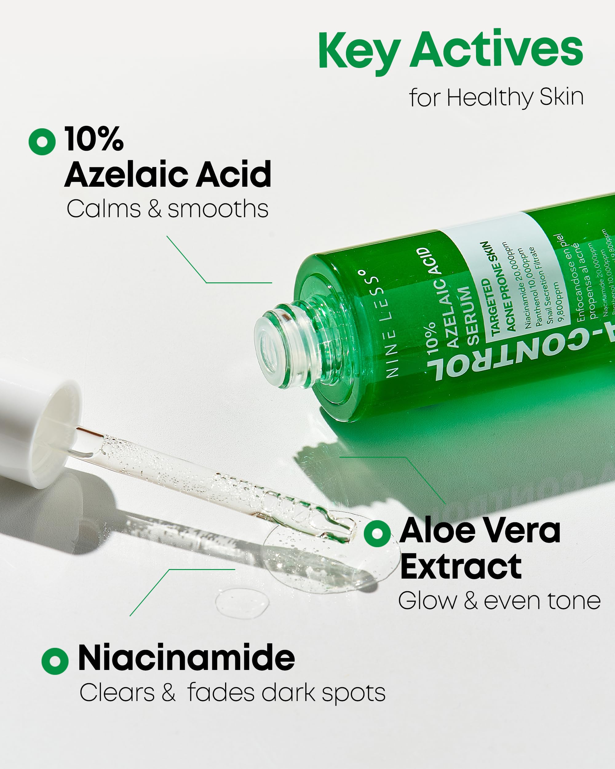NINELESS 10% Azelaic Acid Serum with Niacinamide & Snail Mucin – Redness Relief & Dark Spot Corrector