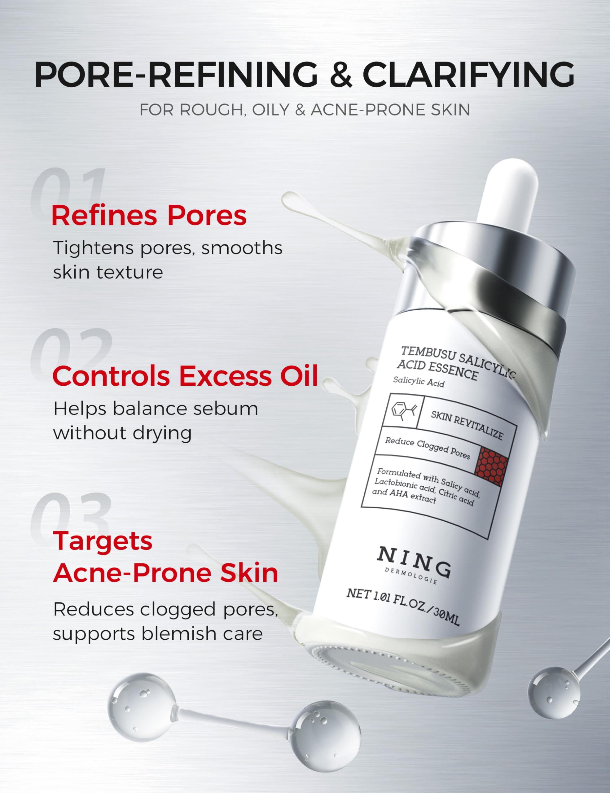 NING DERMOLOGIE 2% Salicylic Acid Serum — Pore Minimizer & Acne Control (1 fl oz)