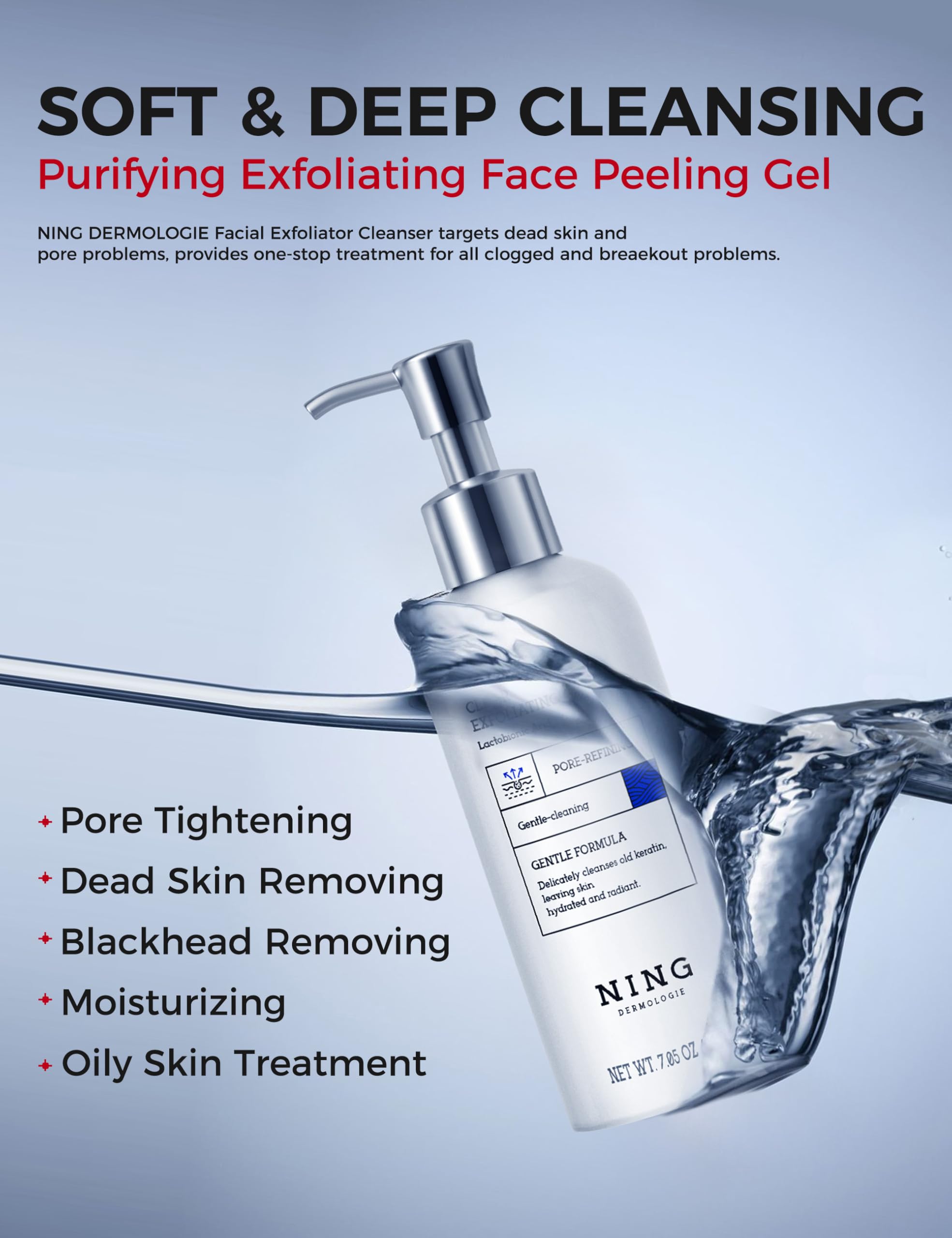 NING DERMOLOGIE Exfoliating Face Scrub – Gentle AHA/PHA Peel Gel with Niacinamide, 7.05 oz