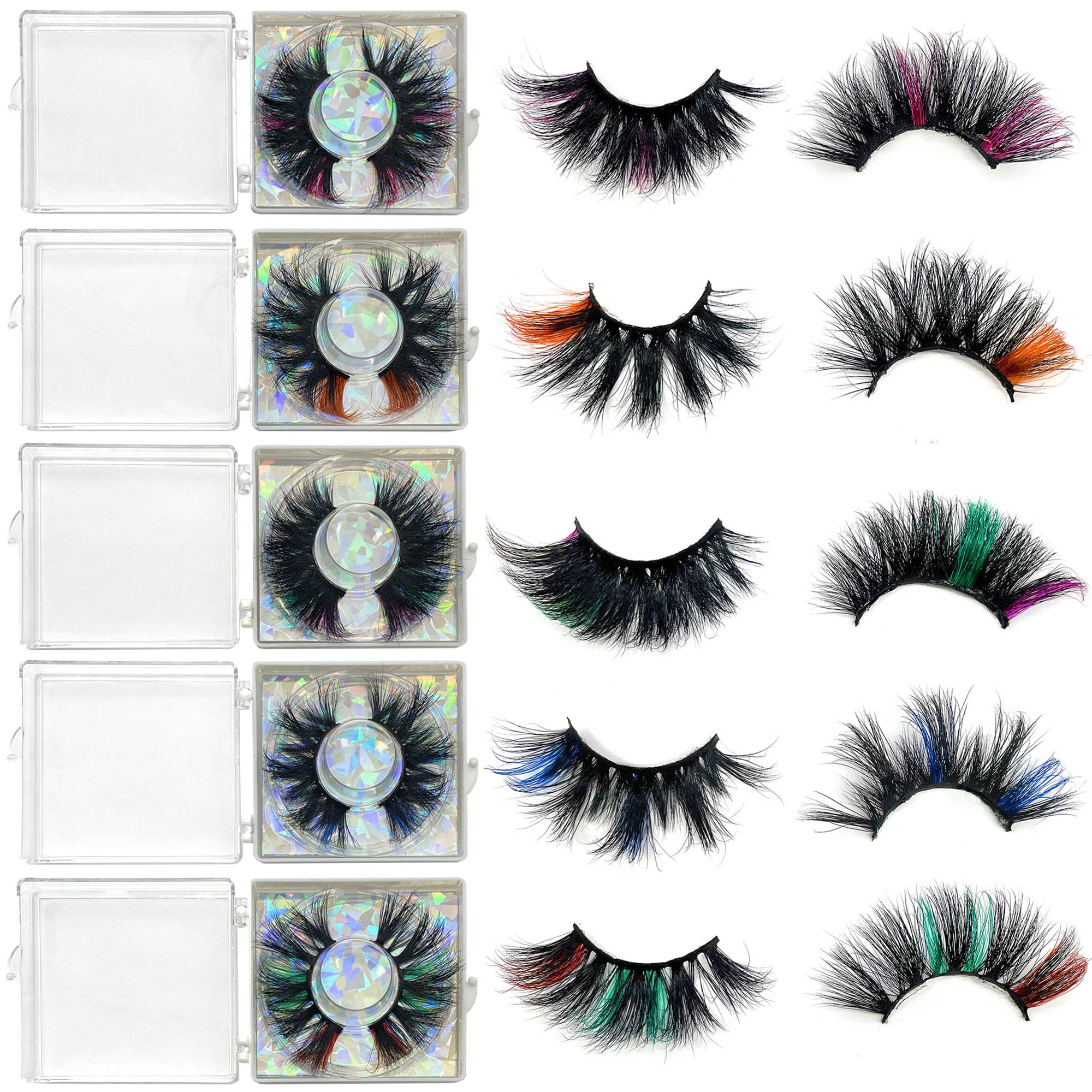 Ninglash Halloween Day Lashes – 10-Pack 25mm Colored Mink Lashes (9D)