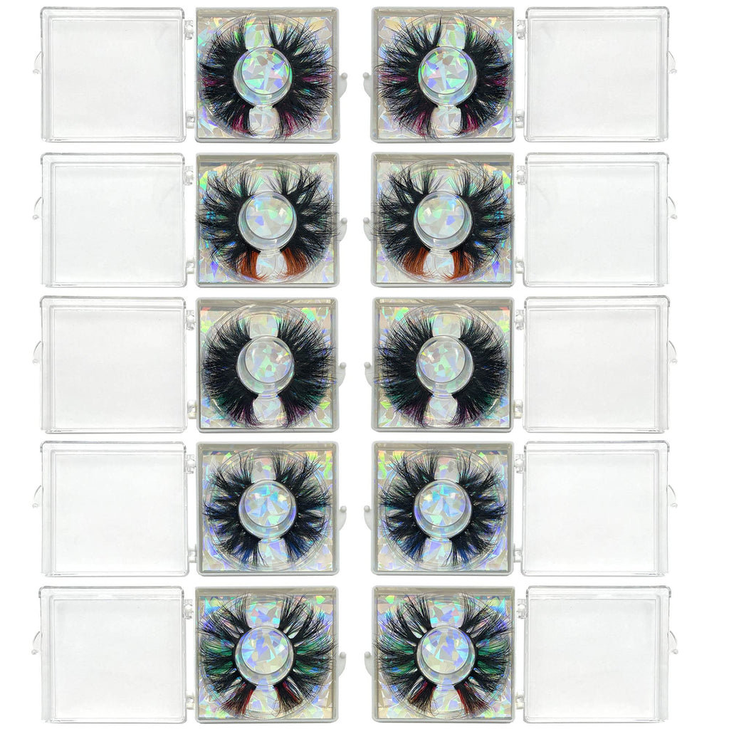 Ninglash Halloween Day Lashes – 10-Pack 25mm Colored Mink Lashes (9D)