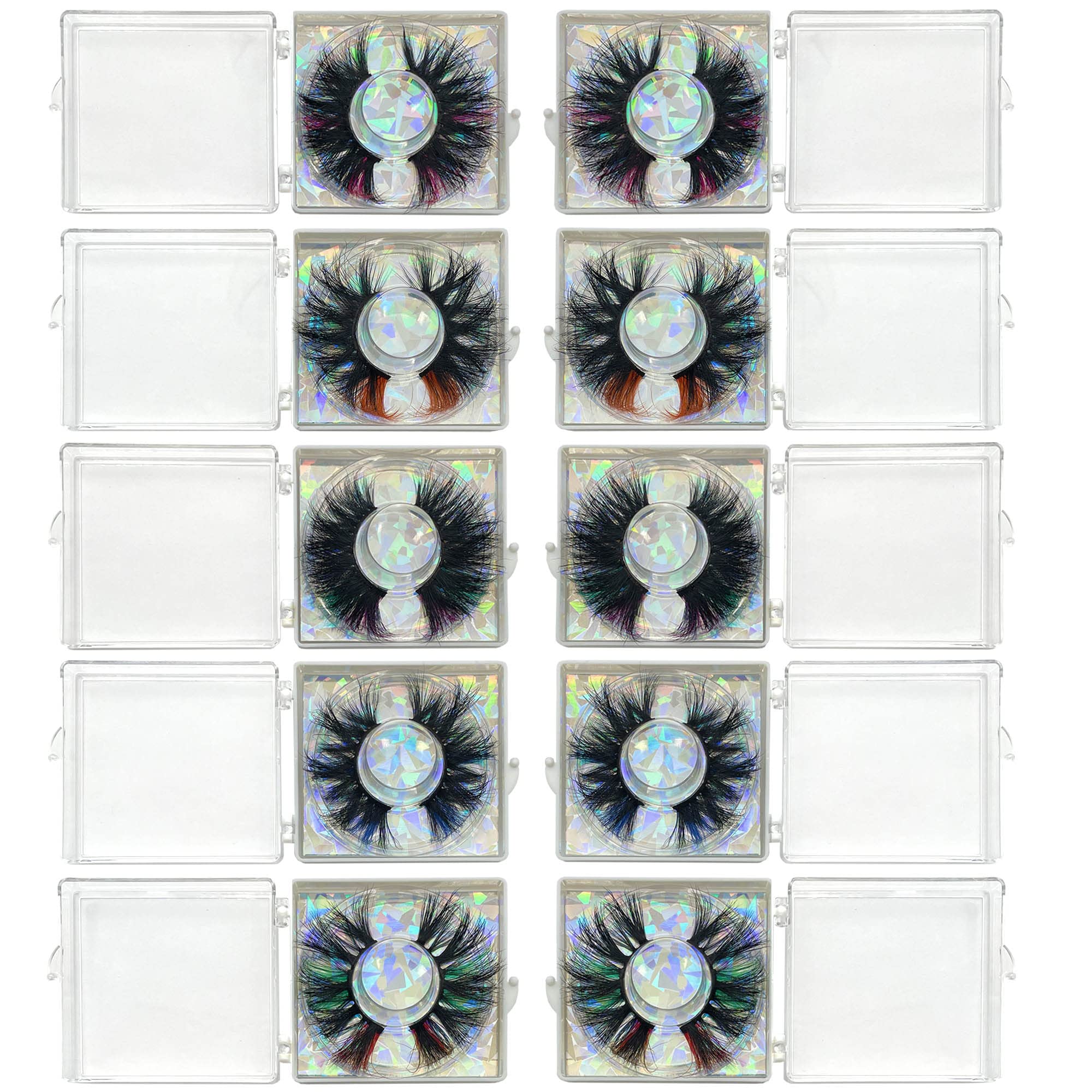 Ninglash Halloween Day Lashes – 10-Pack 25mm Colored Mink Lashes (9D)