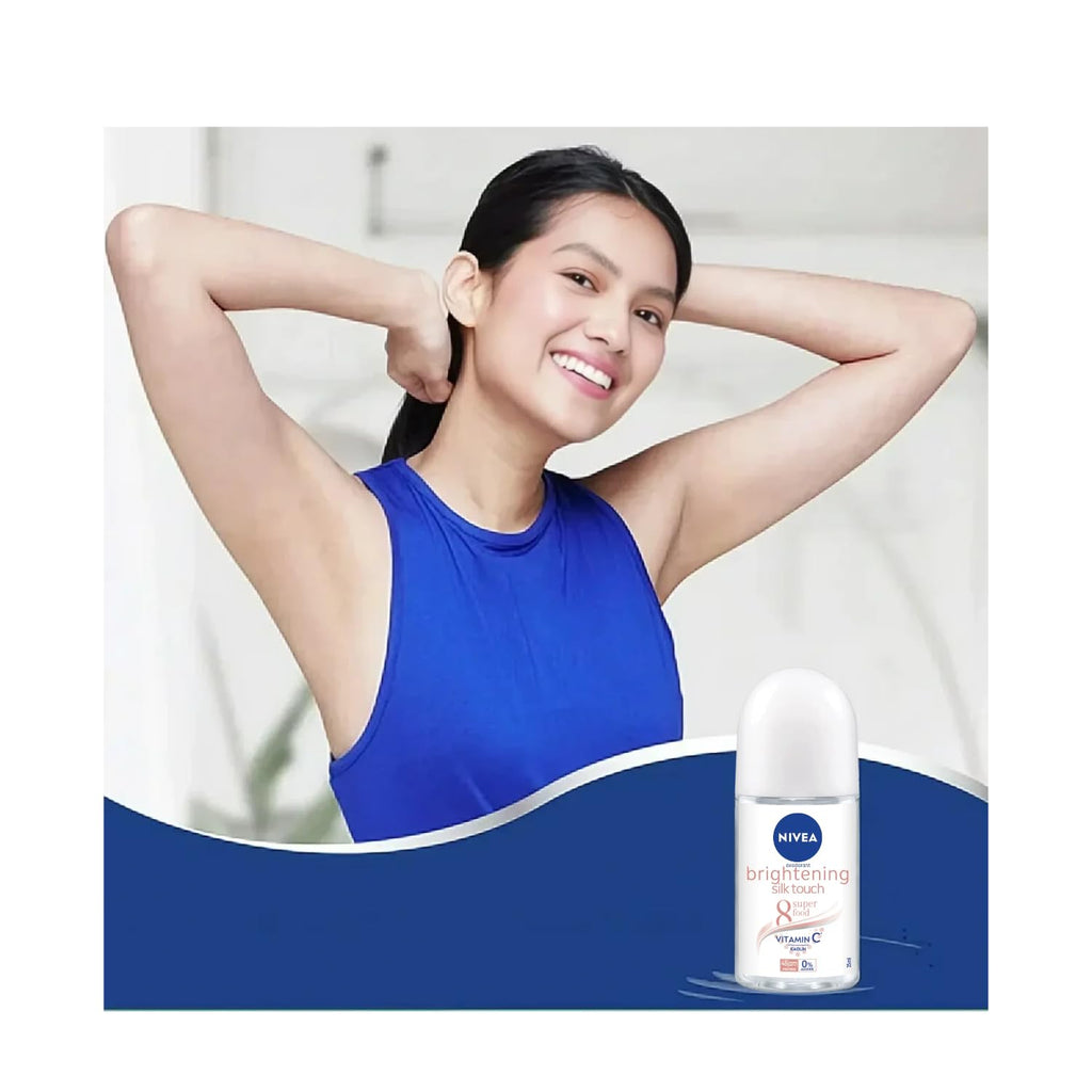 NIVEA Extra Brightening Roll-On Deodorant – 8 Super Foods, Vitamin C, Collagen Boost, Twin Pack