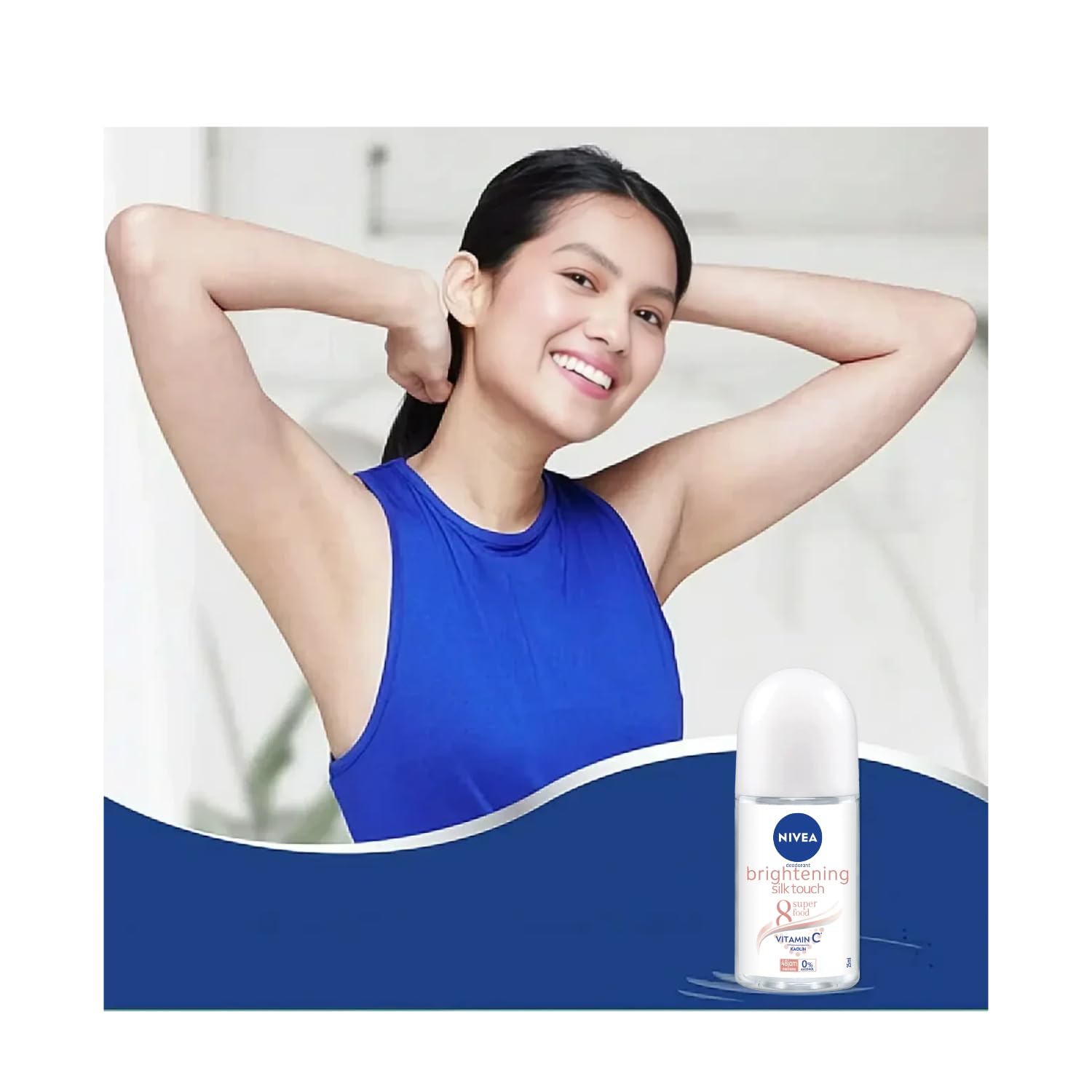 NIVEA Extra Brightening Roll-On Deodorant – 8 Super Foods, Vitamin C, Collagen Boost, Twin Pack