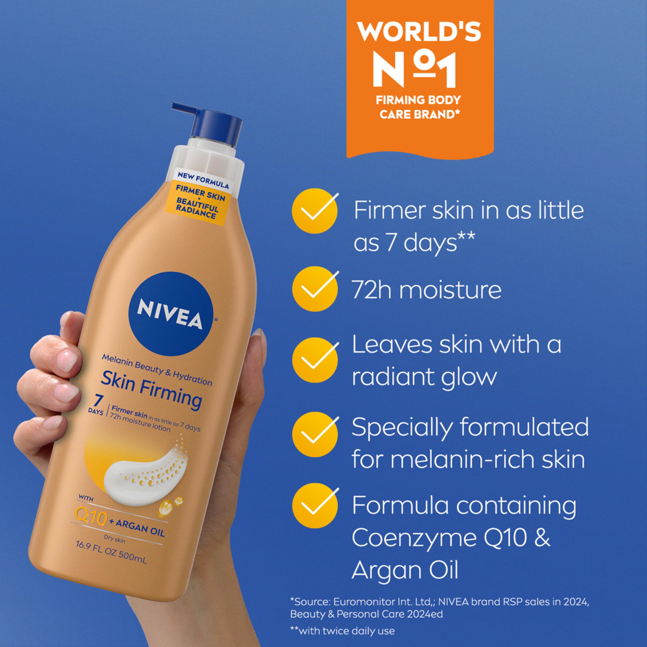 NIVEA Skin Firming Melanin Beauty & Hydration Lotion with Q10 & Argan Oil – 16.9 oz