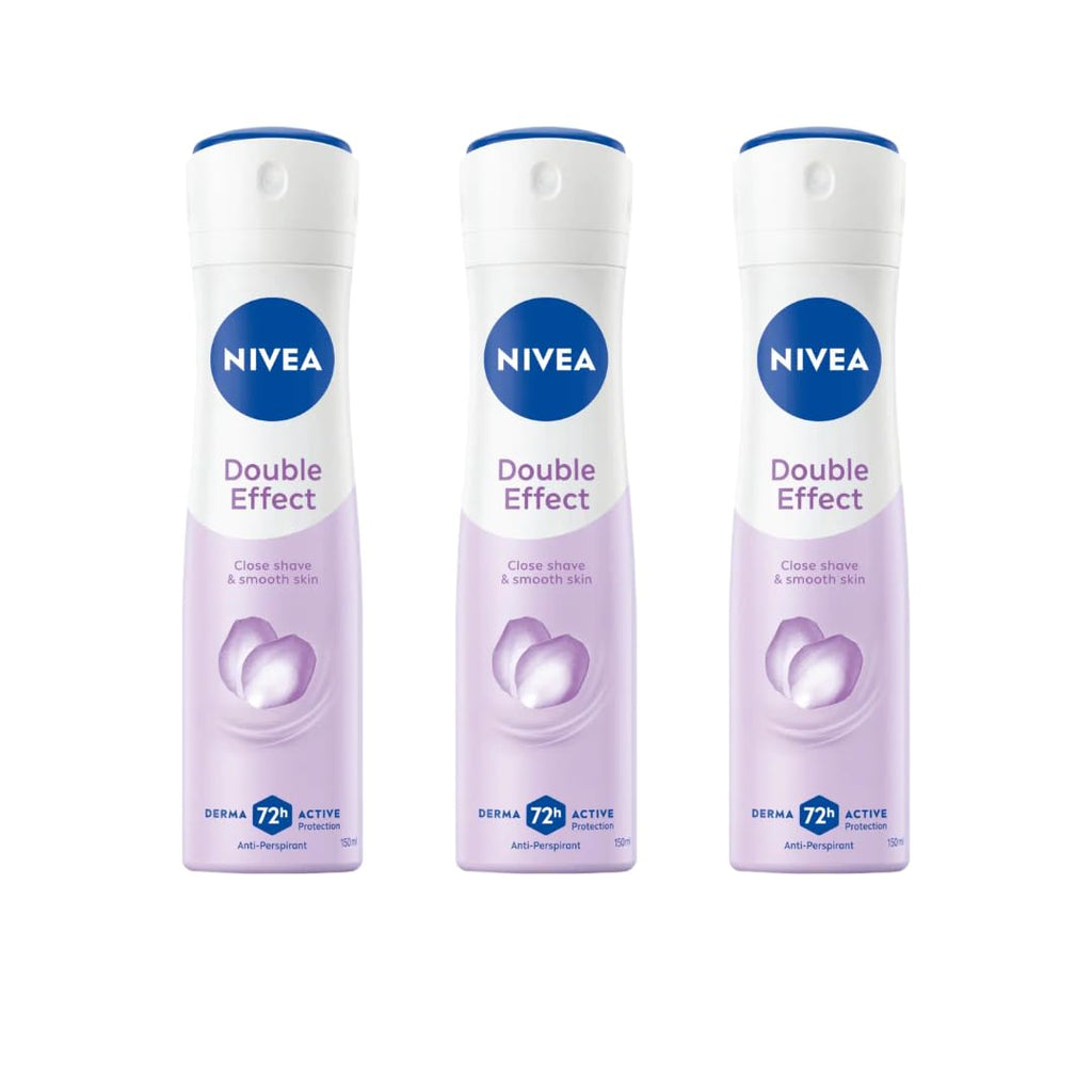 NIVEA Double Effect Anti-Perspirant Spray for Women – 72H Sweat & Odor Protection, Avocado Extract, Alcohol-Free, 200ml, Pack of 3