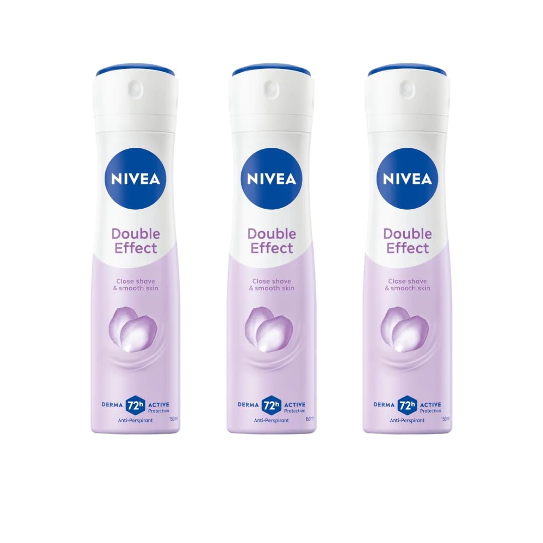 NIVEA Double Effect Anti-Perspirant Spray for Women – 72H Sweat & Odor Protection, Avocado Extract, Alcohol-Free, 200ml, Pack of 3