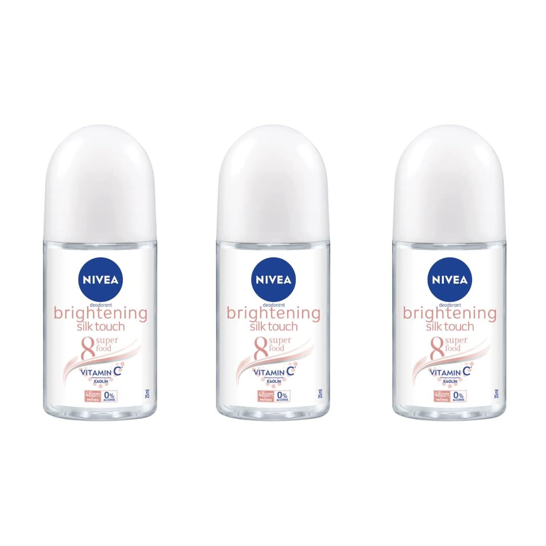 NIVEA Extra Brightening 8 Super Foods Vitamin C Collagen Booster Roll-On Deodorant – Silk Touch, Alcohol-Free, 48HR Odor Protection, Twin Pack 2 x 50ml