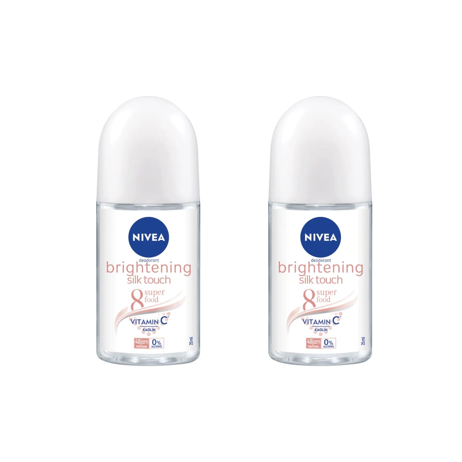 NIVEA Extra Brightening Roll-On Deodorant – 8 Super Foods, Vitamin C, Collagen Boost, Twin Pack